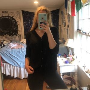 black waffle knit button down top